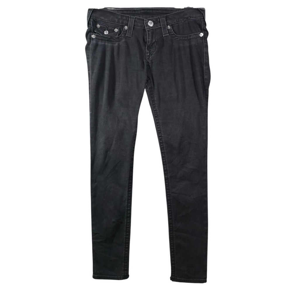 True Religion Skinny Flap Black Jeans Women 29 Low Rise Horseshoe WOH599SBJ9